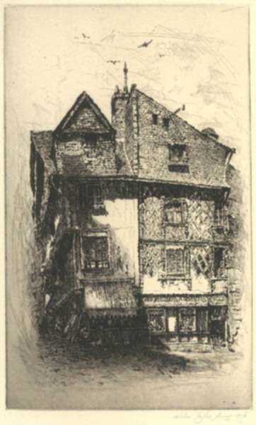 Print by John Taylor Arms: Old Saumur, Houses in the Rue Dacier or Saumur, Rue Dacier [, represented by Childs Gallery
