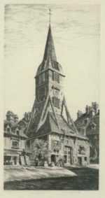 Print by John Taylor Arms: Saint Catherine's Belfry, Honfleur or Le Clocher de Sainte C, represented by Childs Gallery