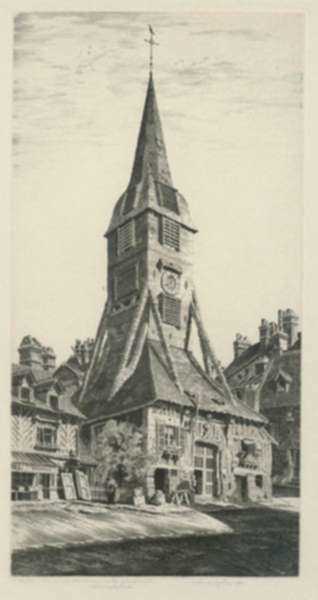 Print by John Taylor Arms: Saint Catherine's Belfry, Honfleur or Le Clocher de Sainte C, represented by Childs Gallery