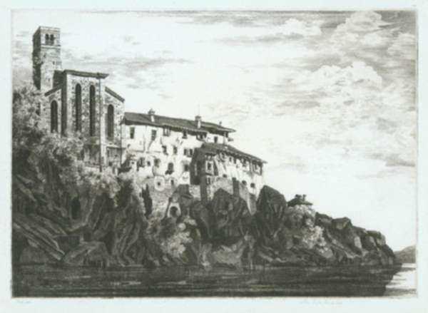 Print by John Taylor Arms: The Church of Saint Francis and the Natizone, Cividale, represented by Childs Gallery
