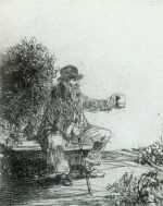 Print by John Winkler: Beggar in the Park, represented by Childs Gallery
