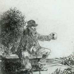 Print by John Winkler: Beggar in the Park, represented by Childs Gallery