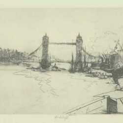 Print By John Winkler: From Bermondsey [view Of Tower Bridge, London] At Childs Gallery