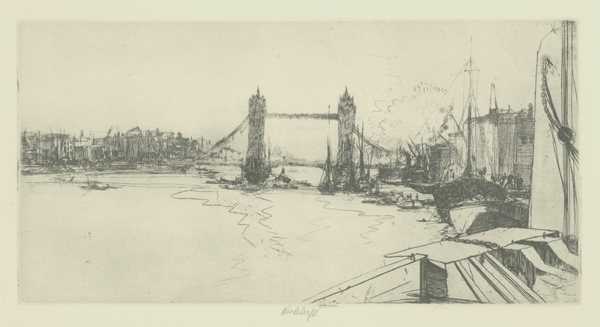 Print By John Winkler: From Bermondsey [view Of Tower Bridge, London] At Childs Gallery