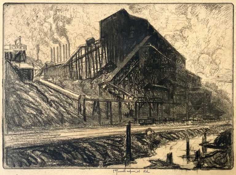 Print by Joseph Pennell: The Things that Tower: Collieries, available at Childs Gallery, Boston