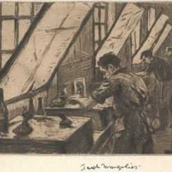 Print by Joseph Margulies: [Self Portrait in the Studio], represented by Childs Gallery
