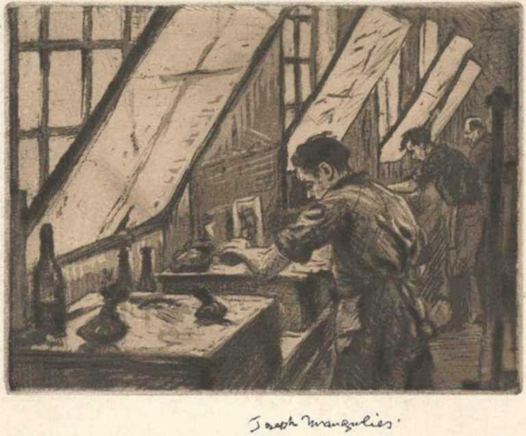Print by Joseph Margulies: [Self Portrait in the Studio], represented by Childs Gallery