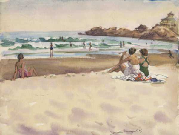 Watercolor by Joseph Margulies: [Women on the Beach, Gloucester], represented by Childs Gallery