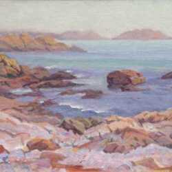 Painting by Joseph Margulies: Back Shore (Milk Island as seen from Bass Rocks?), represented by Childs Gallery