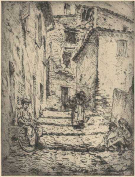 Print by Joseph Margulies: Bit of Old Antibes, Riviera or Life Among Ruins, represented by Childs Gallery