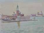Watercolor by Joseph Margulies: Bit of Venice [San Giorgio with the Salute in the Distance, , represented by Childs Gallery
