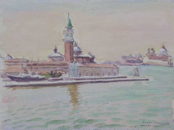 Watercolor by Joseph Margulies: Bit of Venice [San Giorgio with the Salute in the Distance, , represented by Childs Gallery