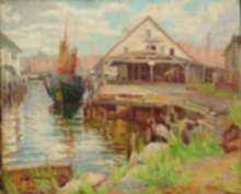 Painting by Joseph Margulies: Fishing Boat at Old Dock, represented by Childs Gallery