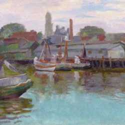 Painting by Joseph Margulies: Gloucester City Hall as seen from Cape Pond Ice, represented by Childs Gallery