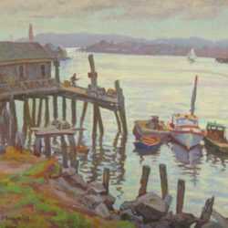 Painting by Joseph Margulies: Harbor at Sunset, represented by Childs Gallery