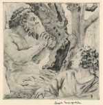 Print by Joseph Margulies: Mary and Faun, Rome or Mary in Rome Gardens, represented by Childs Gallery