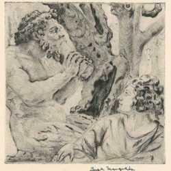 Print by Joseph Margulies: Mary and Faun, Rome or Mary in Rome Gardens, represented by Childs Gallery