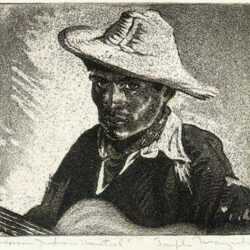 Print by Joseph Margulies: Mexican Indian Minstrel, represented by Childs Gallery