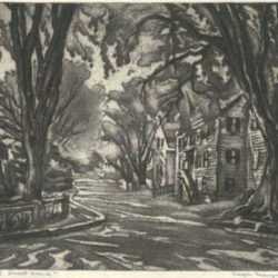 Print by Joseph Margulies: New England Street Scene, represented by Childs Gallery