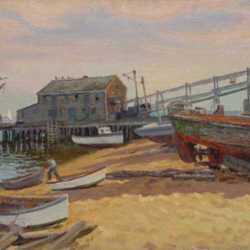 Painting by Joseph Margulies: Seven Seas Wharf, Gloucester, represented by Childs Gallery