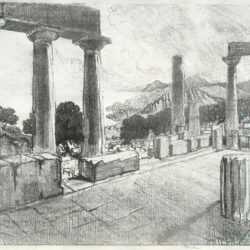 Print by Joseph Pennell: Aegina, the Black Forest [Temple of Aphaia, Aegina, Greece], represented by Childs Gallery