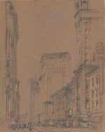 Pastel by Joseph Pennell: Broadway and 29th [Near the Flatiron Building, New York City, represented by Childs Gallery