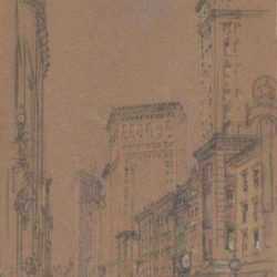 Pastel by Joseph Pennell: Broadway and 29th [Near the Flatiron Building, New York City, represented by Childs Gallery