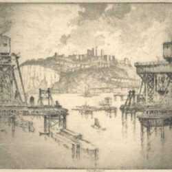 Print by Joseph Pennell: Building Dover Pier [England], represented by Childs Gallery