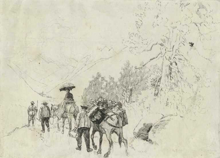 Drawing By Joseph Pennell: Going To The Riffel [switzerland] At Childs Gallery