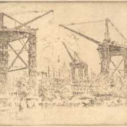Print by Joseph Pennell: Great Cranes at South Kensington [London, England], represented by Childs Gallery