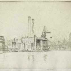 Print by Joseph Pennell: Hudson Avenue Completed, Brooklyn Edison Co., represented by Childs Gallery
