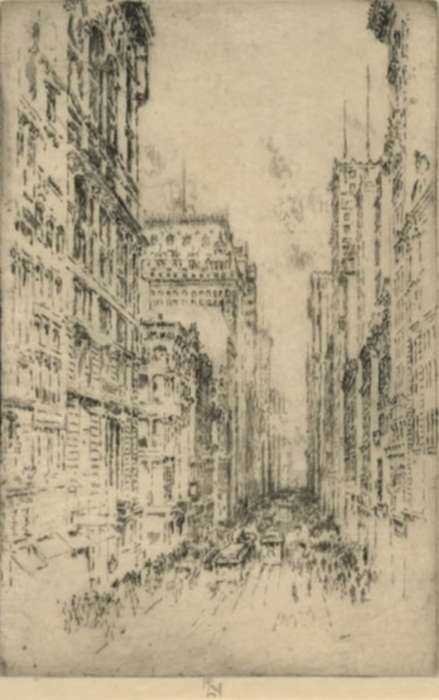 Print by Joseph Pennell: Lower Broadway, represented by Childs Gallery