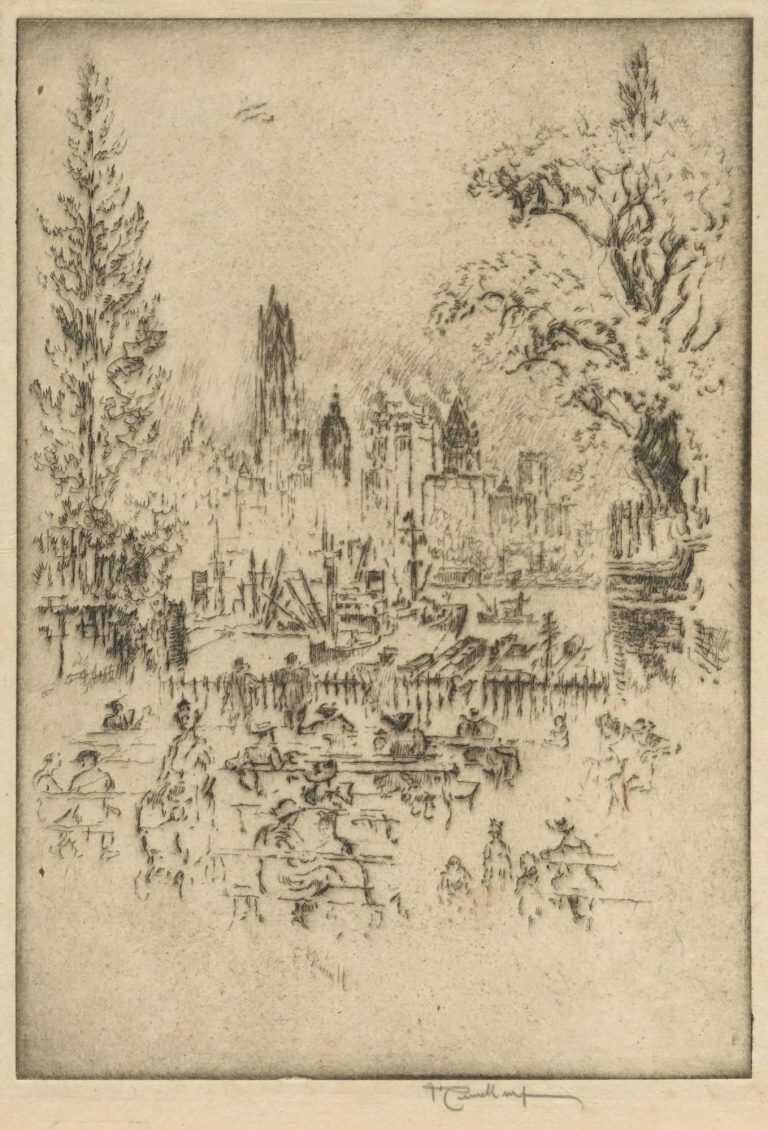 Print By Joseph Pennell: New York, From The Little Garden, Brooklyn At Childs Gallery