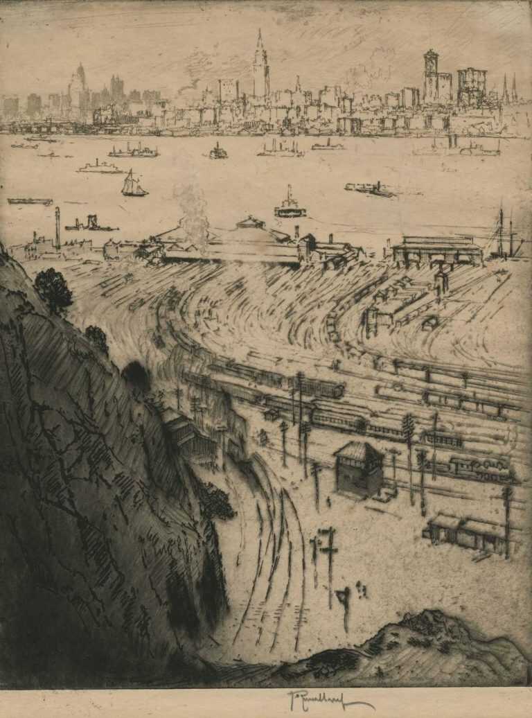Print By Joseph Pennell: New York From Weehawken At Childs Gallery