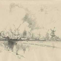 Print by Joseph Pennell: Outside Schiedam [Holland], represented by Childs Gallery