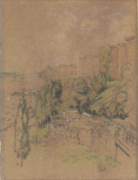 Pastel by Joseph Pennell: Riverside Drive Viaduct [New York City], represented by Childs Gallery