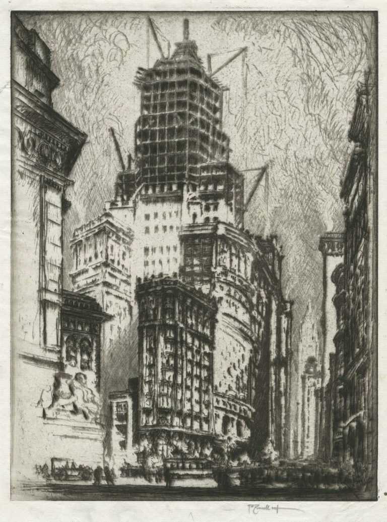 Print By Joseph Pennell: Standard Oil Building At Childs Gallery