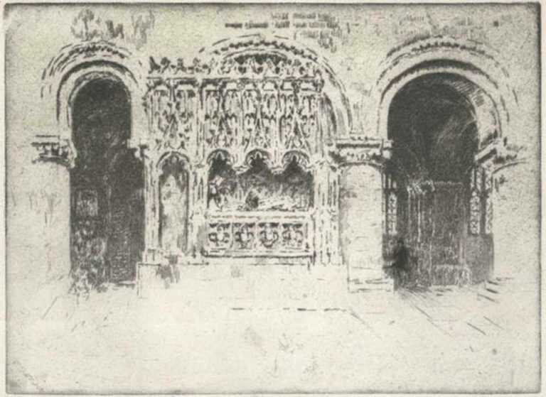 Print by Joseph Pennell: The Founder's Tomb, Church of St. Bartholomew the Great, represented by Childs Gallery