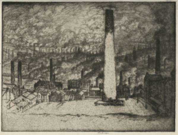 Print by Joseph Pennell: The Great Chimney, Bradford, represented by Childs Gallery