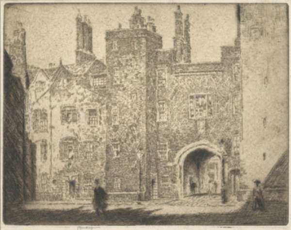 Print by Joseph Pennell: The Great Gate, Lincoln's Inn [London, England], represented by Childs Gallery