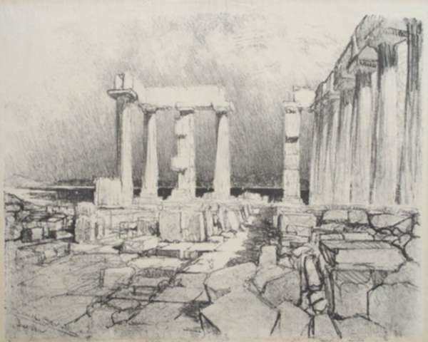 Print by Joseph Pennell: The Wine-Dark Sea, Sunium [The Temple of Poseidon at Cape Su, represented by Childs Gallery