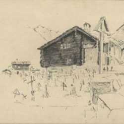Drawing by Joseph Pennell: Tomb of Michael Croz [ Zermatt, Switzerland ], represented by Childs Gallery