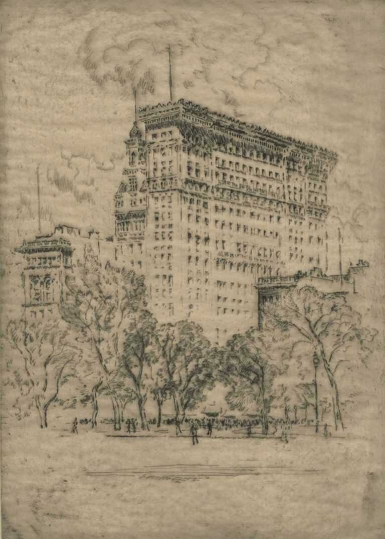 Print By Joseph Pennell: Union Square And Bank Of Metropolis [new York] At Childs Gallery
