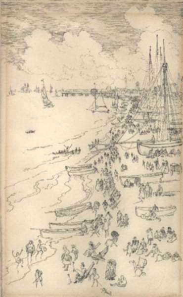 Drawing by Joseph Pennell: Yarmouth Beach [Great Yarmouth Beach, Norfolk, England], represented by Childs Gallery