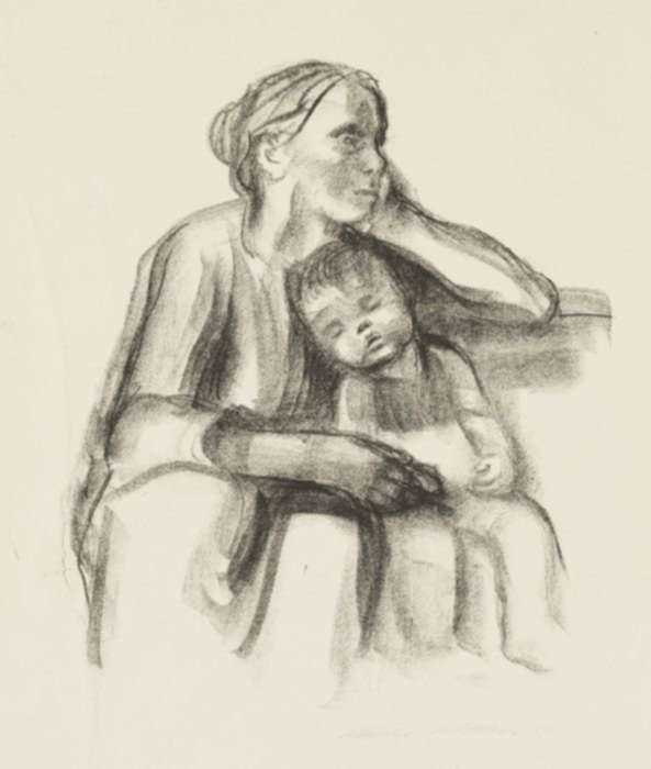Print by Käthe Kollwitz: Arbeiterfrau mit Schlafendem Jungen [Working Woman with Slee, represented by Childs Gallery
