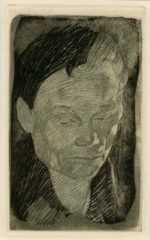 Print by Käthe Kollwitz: Frauenkopf [Female Head], represented by Childs Gallery