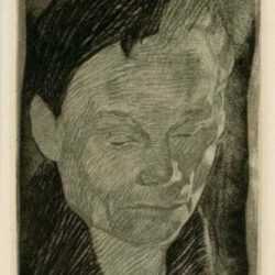 Print by Käthe Kollwitz: Frauenkopf [Female Head], represented by Childs Gallery