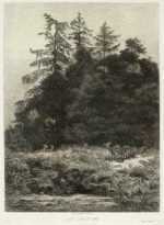 Print by Karl Bodmer: Daims Dans un Parc (Deer in a Park), represented by Childs Gallery