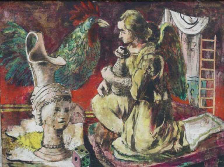 Painting by Karl Zerbe: Angel and Rooster, represented by Childs Gallery