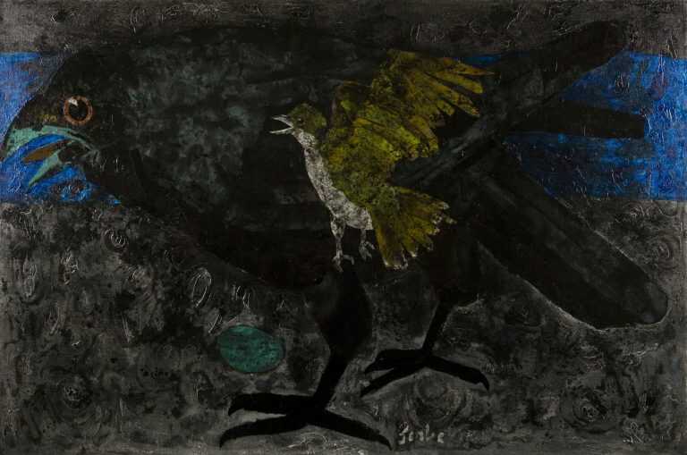 Collage By Karl Zerbe: Kingbird And Raven At Childs Gallery